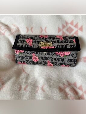 Juicy Couture Black and Pink Rose Fold Wallet